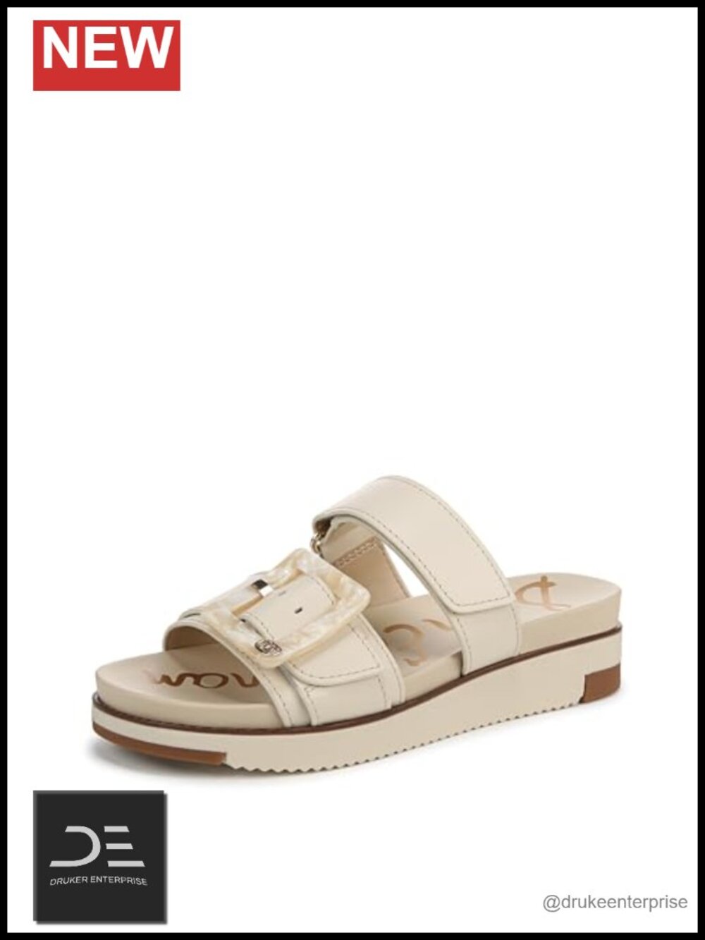 Leather Double Strap Slip-On Sandals - Open Toe Flat Slide